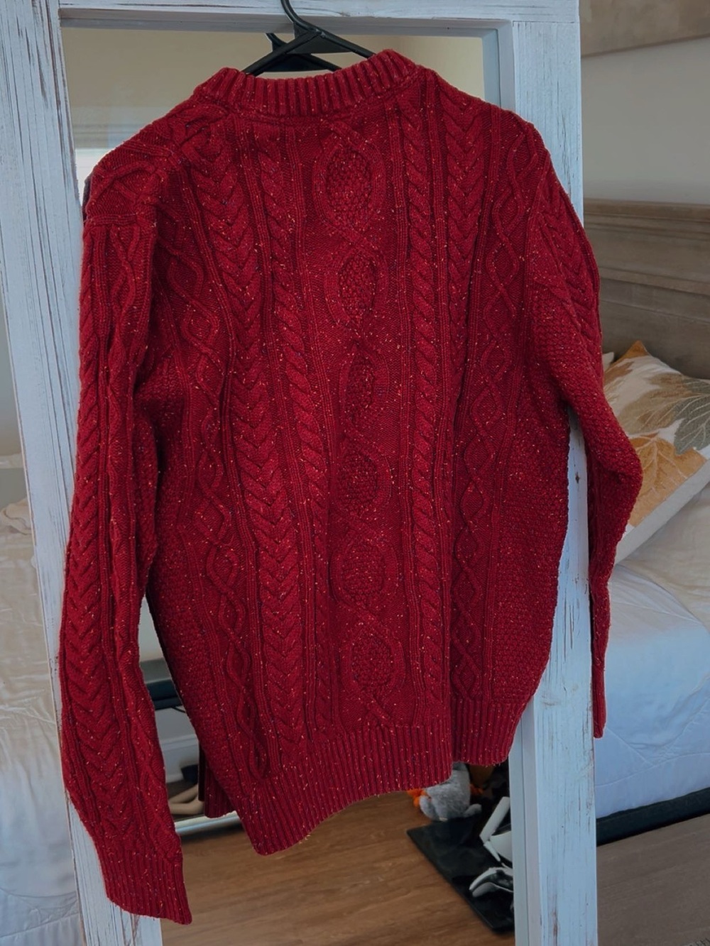 L.L. Bean Men's Red Cable Crewneck Sweater - Picture 4 of 5
